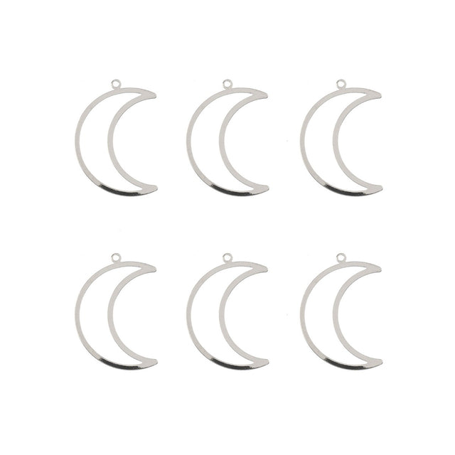 DZ1406-38: Beadwork Findings Silver Pendant Moon 17.5x26mm 6PPK