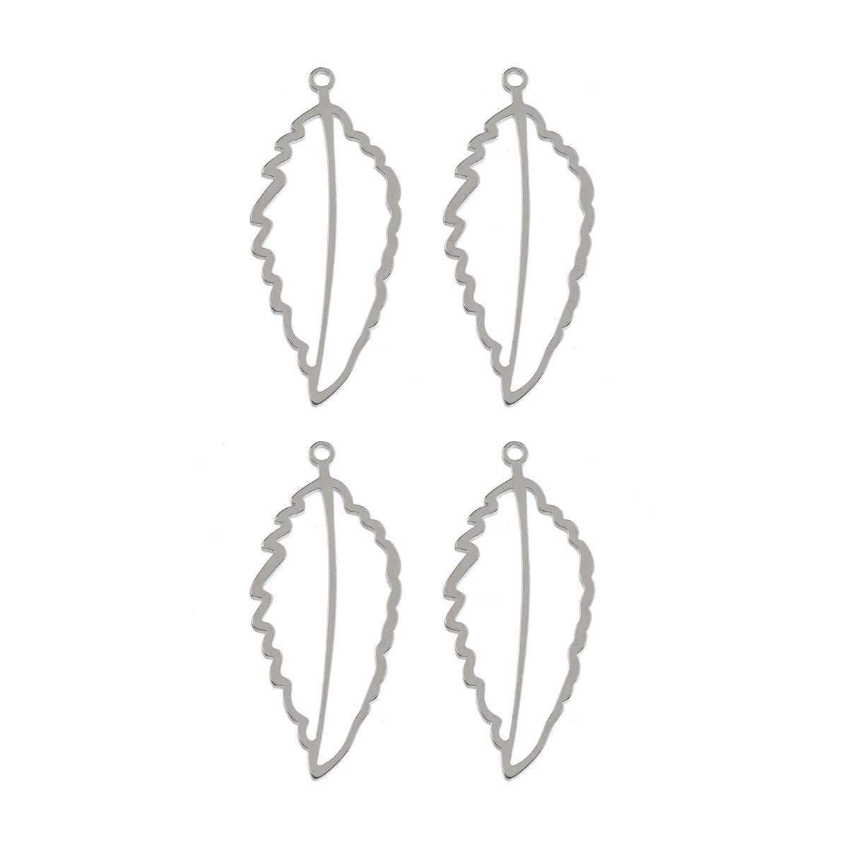 DZ1406-40: Beadwork Findings Silver Pendant Art Leaf 18.5x41.5mm 4PPK