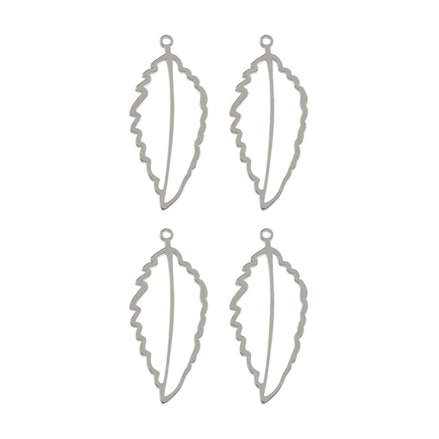 DZ1406-40: Beadwork Findings Silver Pendant Art Leaf 18.5x41.5mm 4PPK