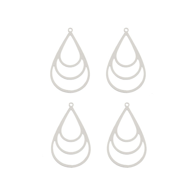 DZ1406-44: Beadwork Findings Silver Pendant Multi Drop 21x36mm 4PPK