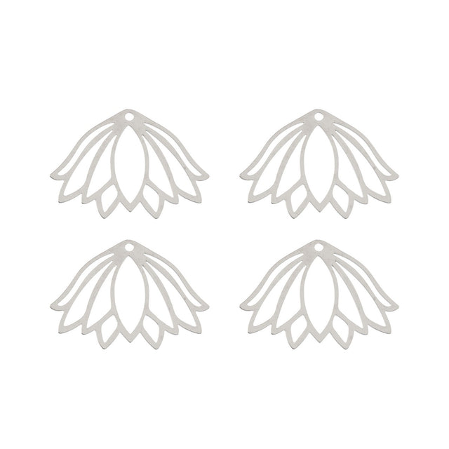 DZ1406-45: Beadwork Findings Silver Pendant Lotus Flower 34x24mm 4PPK