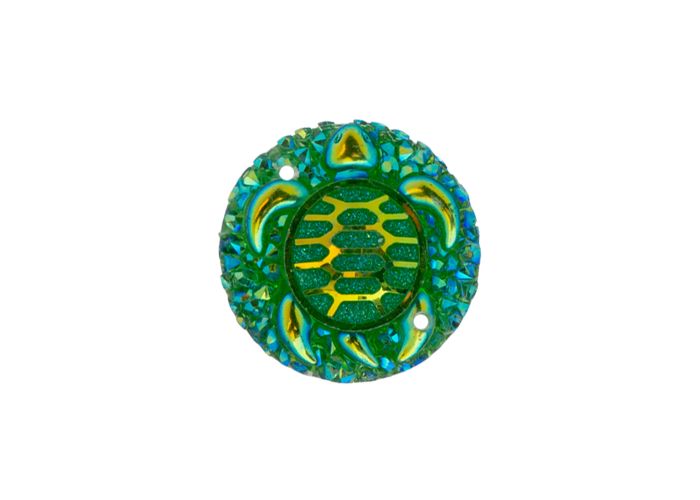 DZ8814-05: Sew-On Resin Sparkle Turtle 25mm Green AB - 10PPK