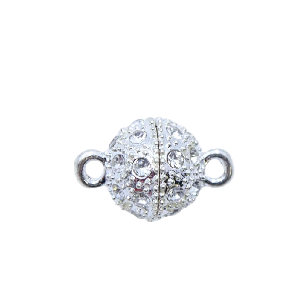 FI146-2S: Clasp Magnetic Ball w/Crystals 11x15mm Silver Plate
