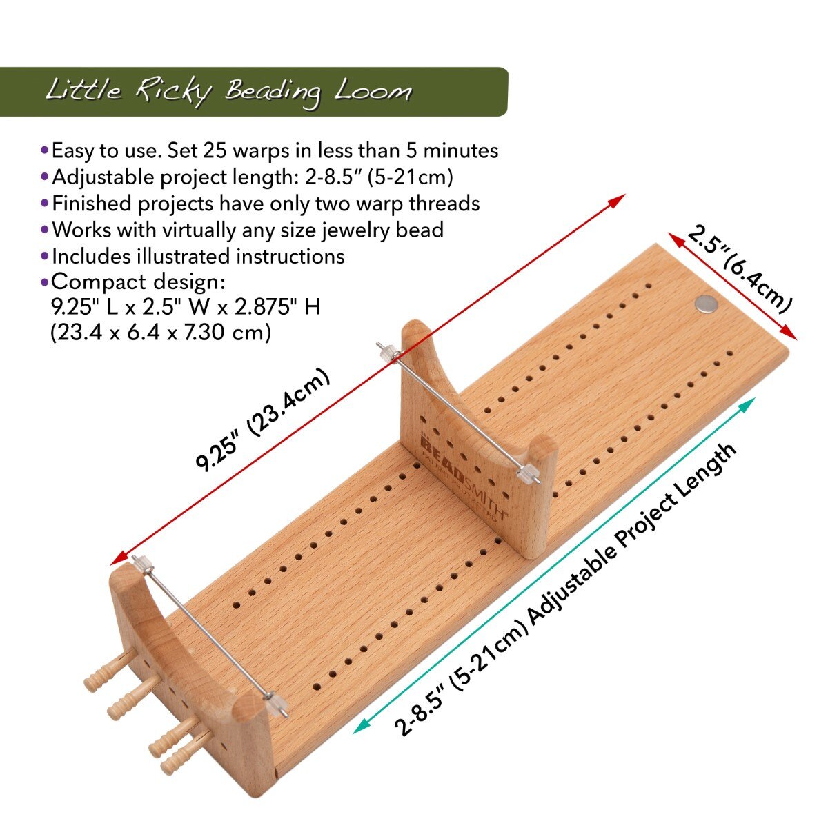 FI419-RV2: Little Ricky Beading Loom 2 Warp 2x2-8.5"