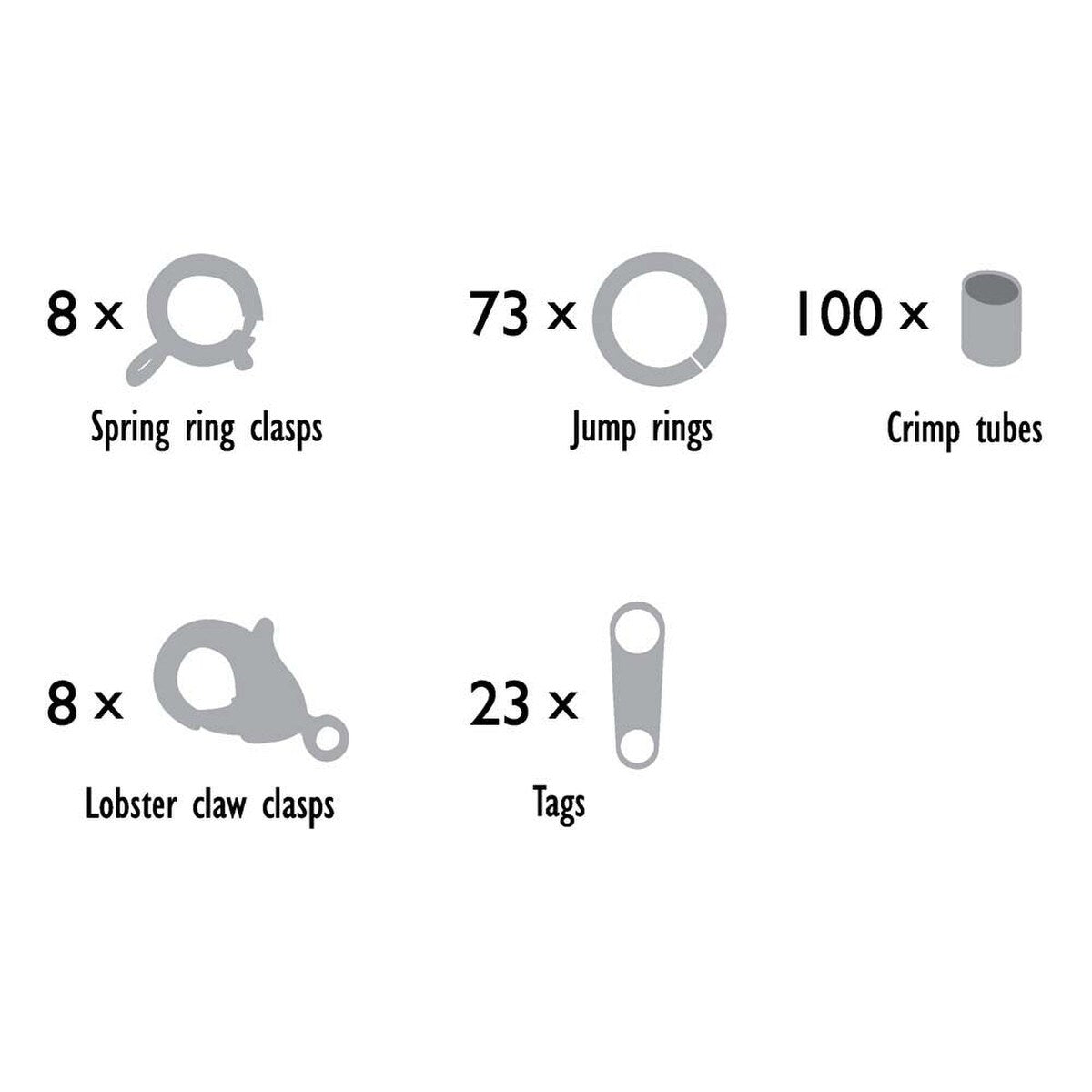 FI999-212SP: Findings Assortment Silver Clasps, Jump Rings, Crimps 212PC