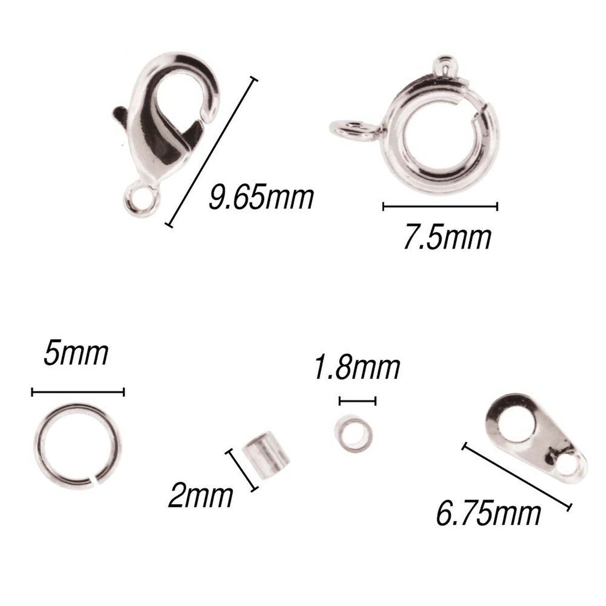 FI999-212SP: Findings Assortment Silver Clasps, Jump Rings, Crimps 212PC