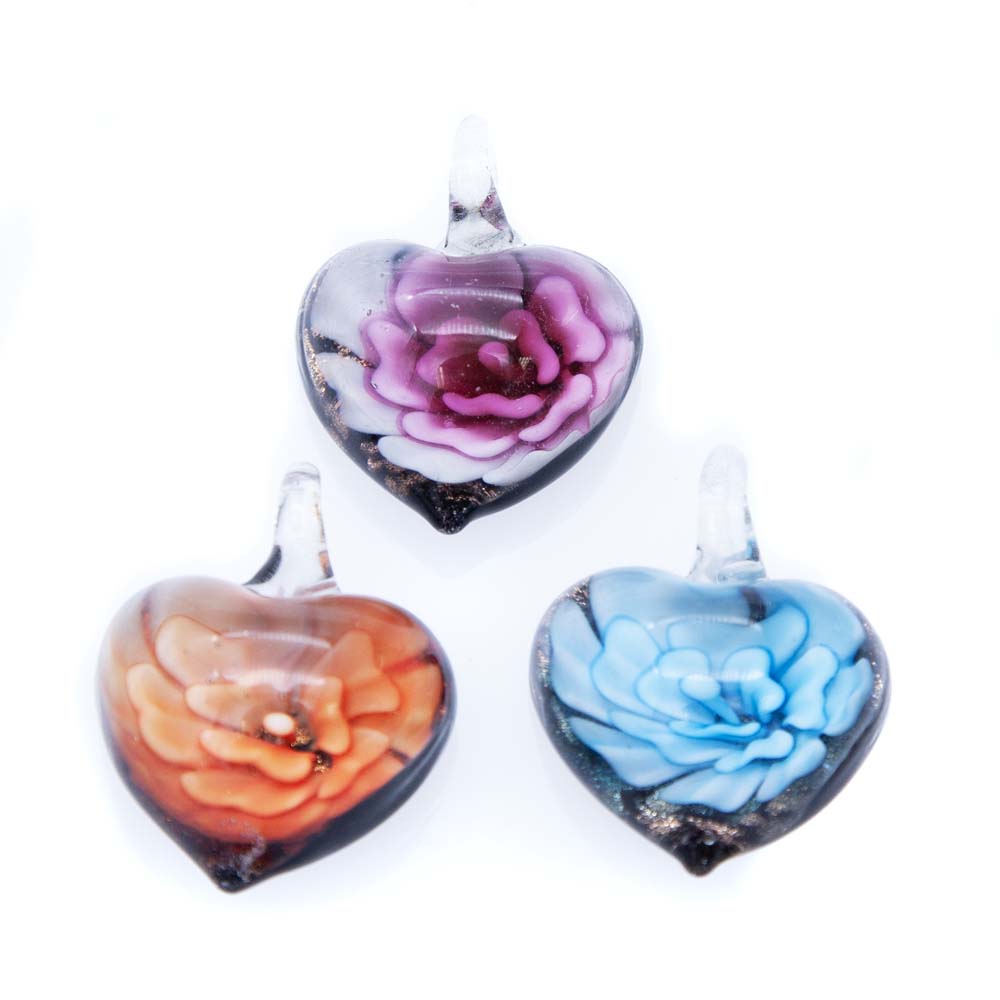 FV795-4: Lampwork Flower Asst Pendant 30mm - 1EA