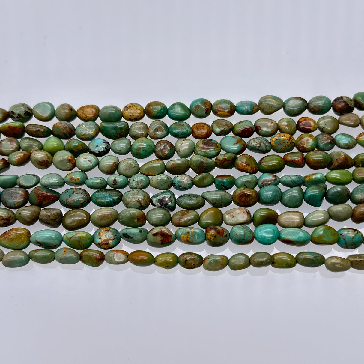 92ST413-G: Green Turquoise Nugget 5-8mm 16" Strand