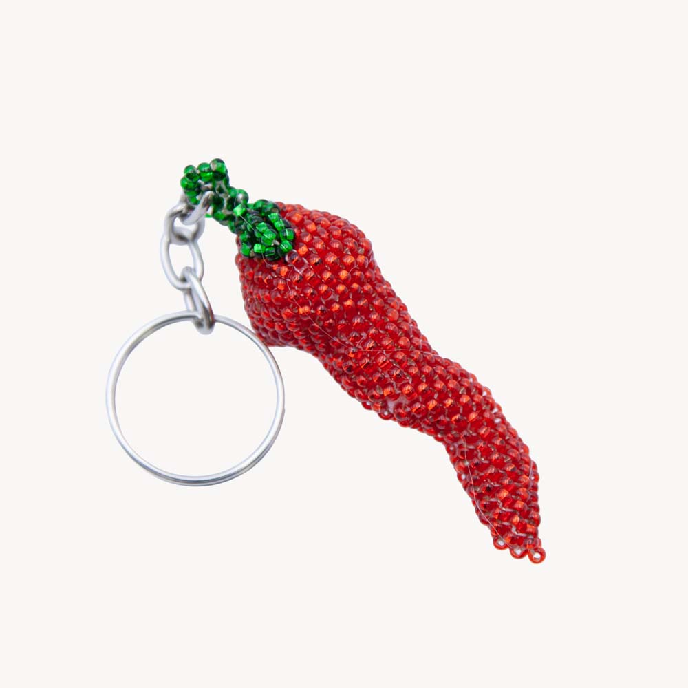 KY005: Beaded Red Chili Keychain