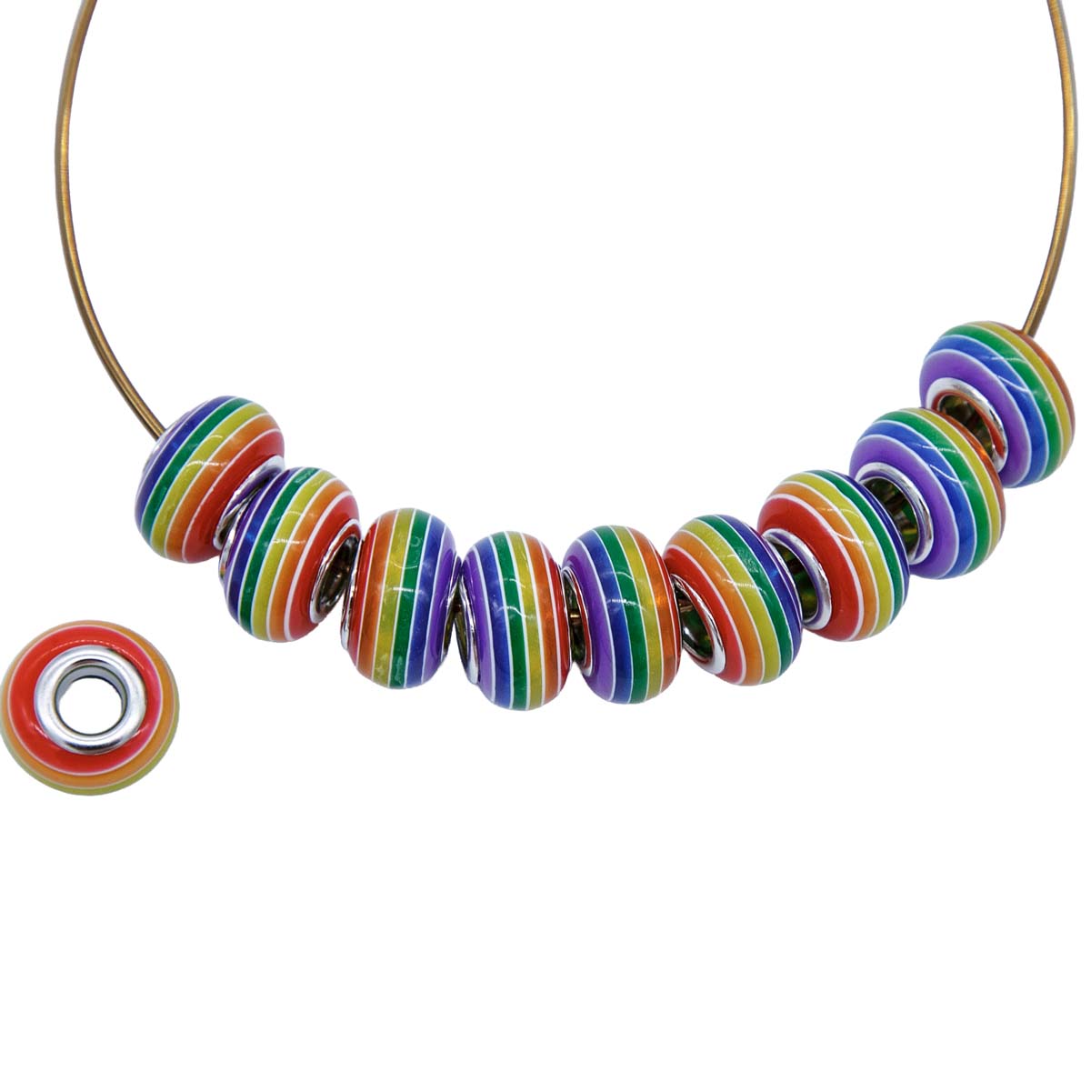 LH100-DR: Large Hole Bead - Dark Rainbow 8x12mm