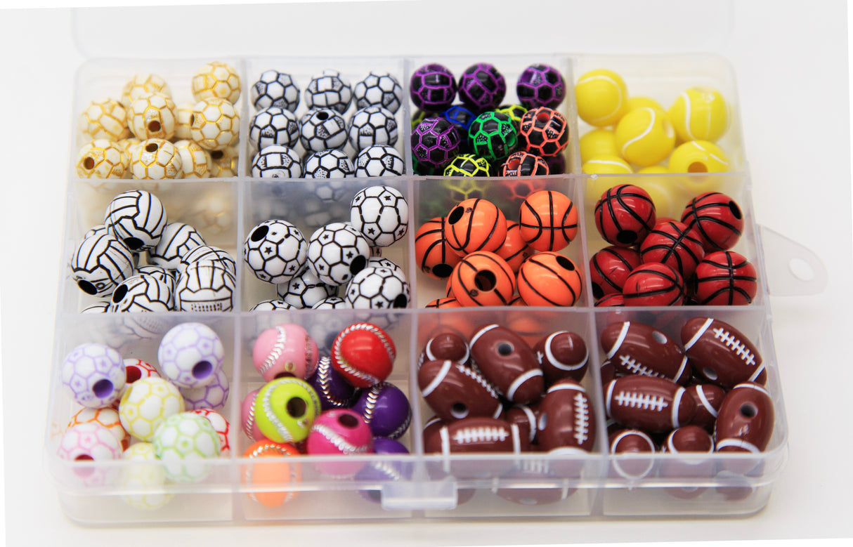 PL204-BX: Acrylic Mixed Sport Beads With Box