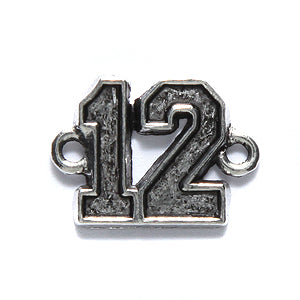 Antique pewter twelve link chain with the number 12 engraved on it