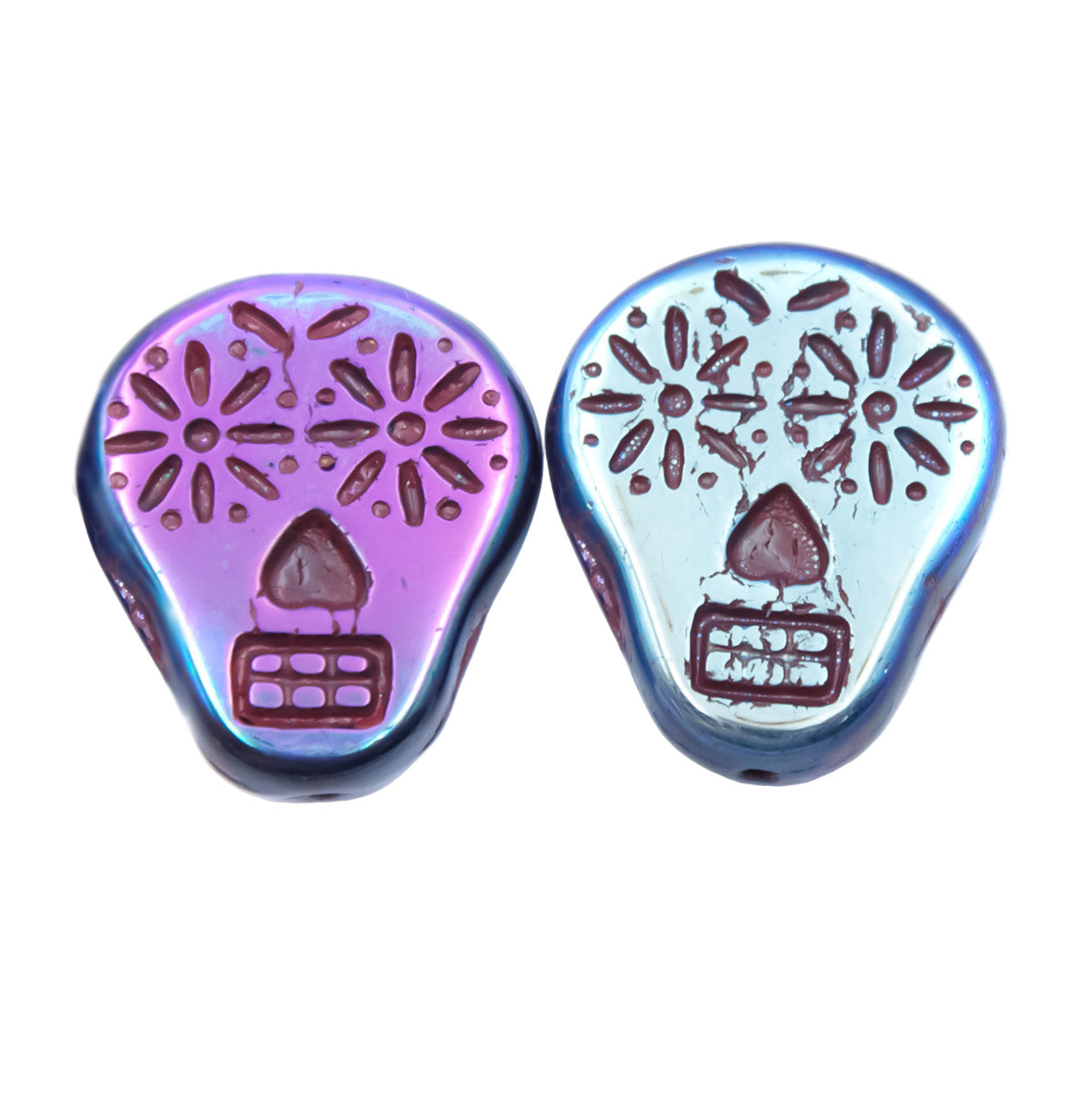 SK005: Sugar Skull Duo-tone Metallic Purple and Blue 19x16mm - 10 Pc
