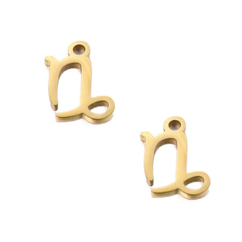 SNC10-SNG10: Stainless Steel Zodiac Charm - Capricorn - Gold - 9.5mm - 2PPK