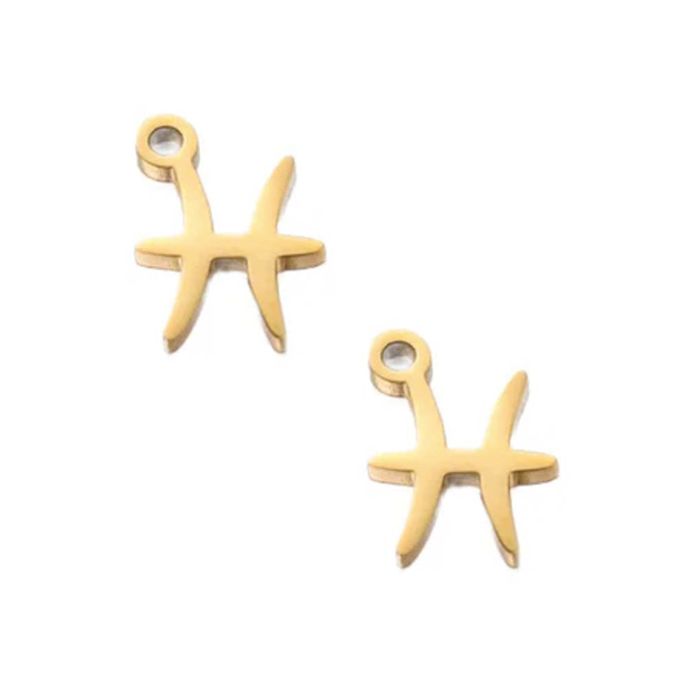 SNC10-SNG12: Stainless Steel Zodiac Charm - Pisces - Gold - 9.5mm - 2PPK