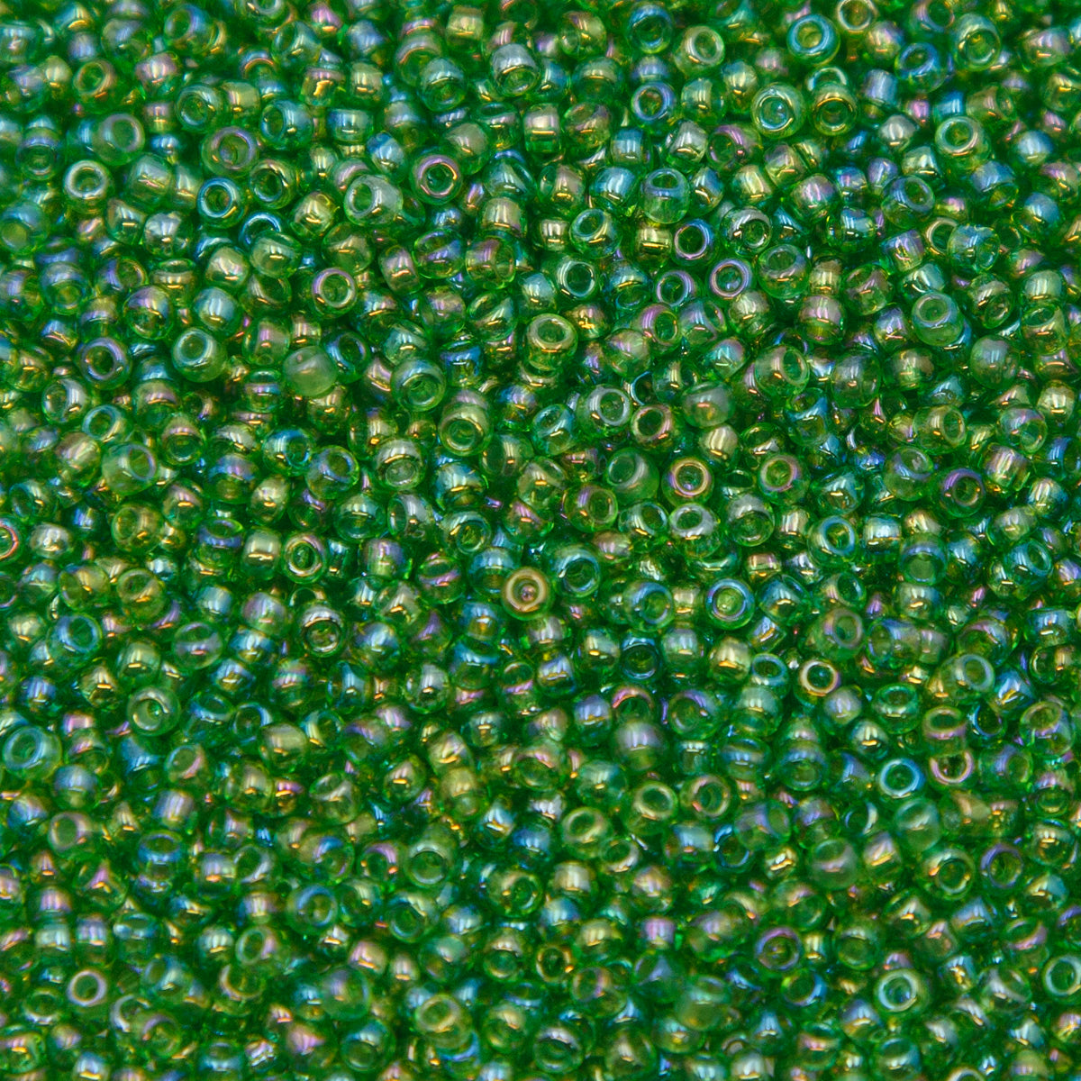 SV100-110: Vintage Venetian Seed Bead Trans Light Green Iris AB 11/0 - 250 Grams