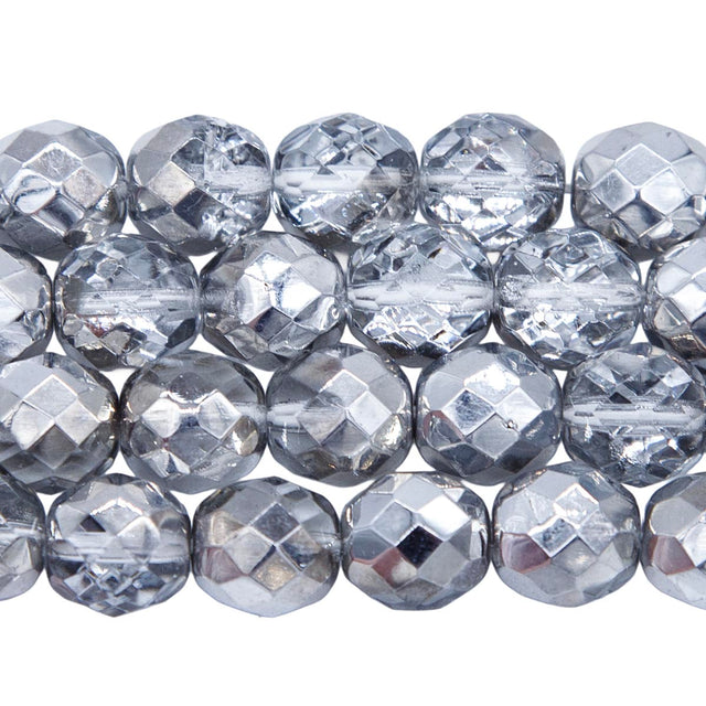 10FC815: Cz Faceted round Half Coated Silver 10mm-150PC