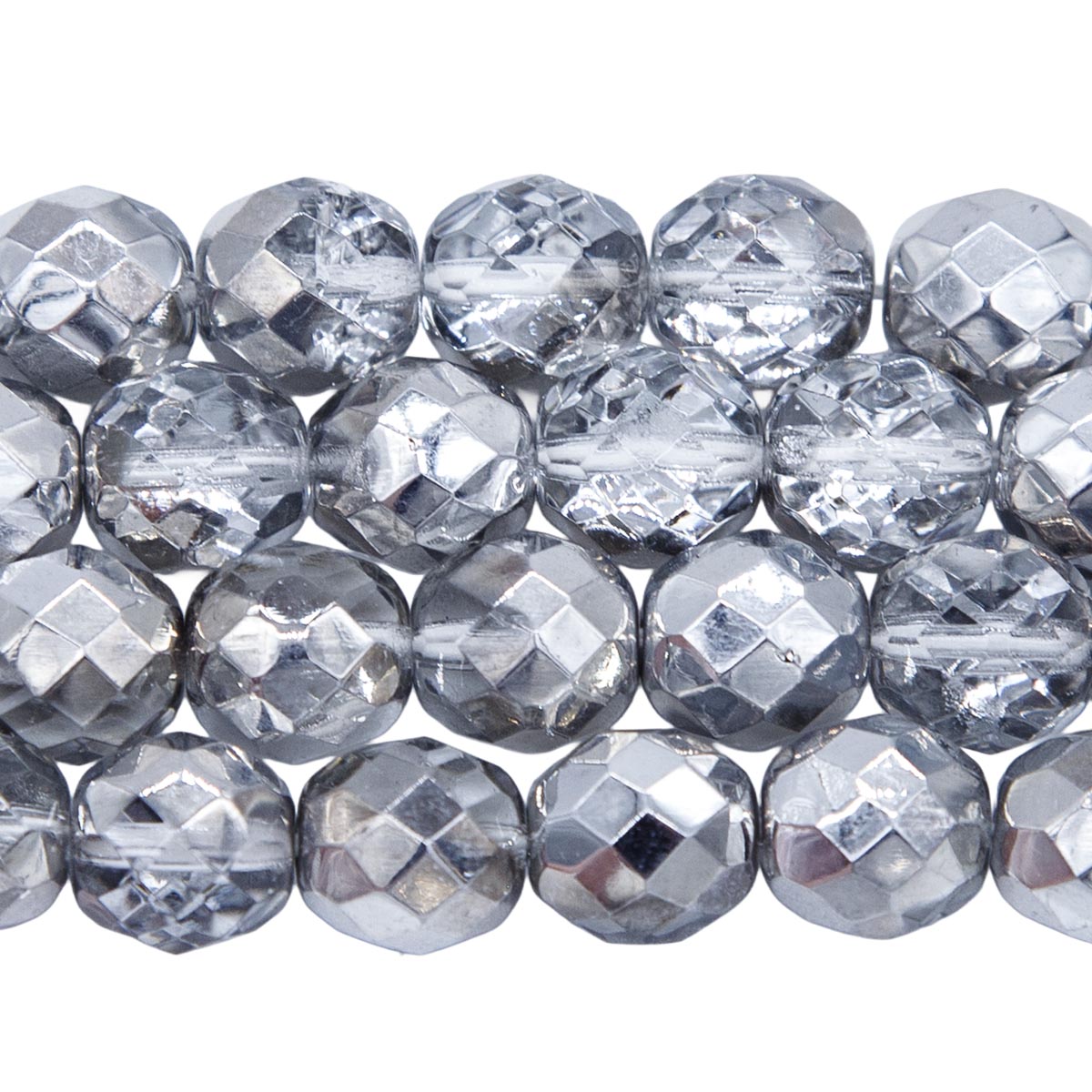 10FC815R: Cz Faceted Round Half Coated Silver 10mm-25PC
