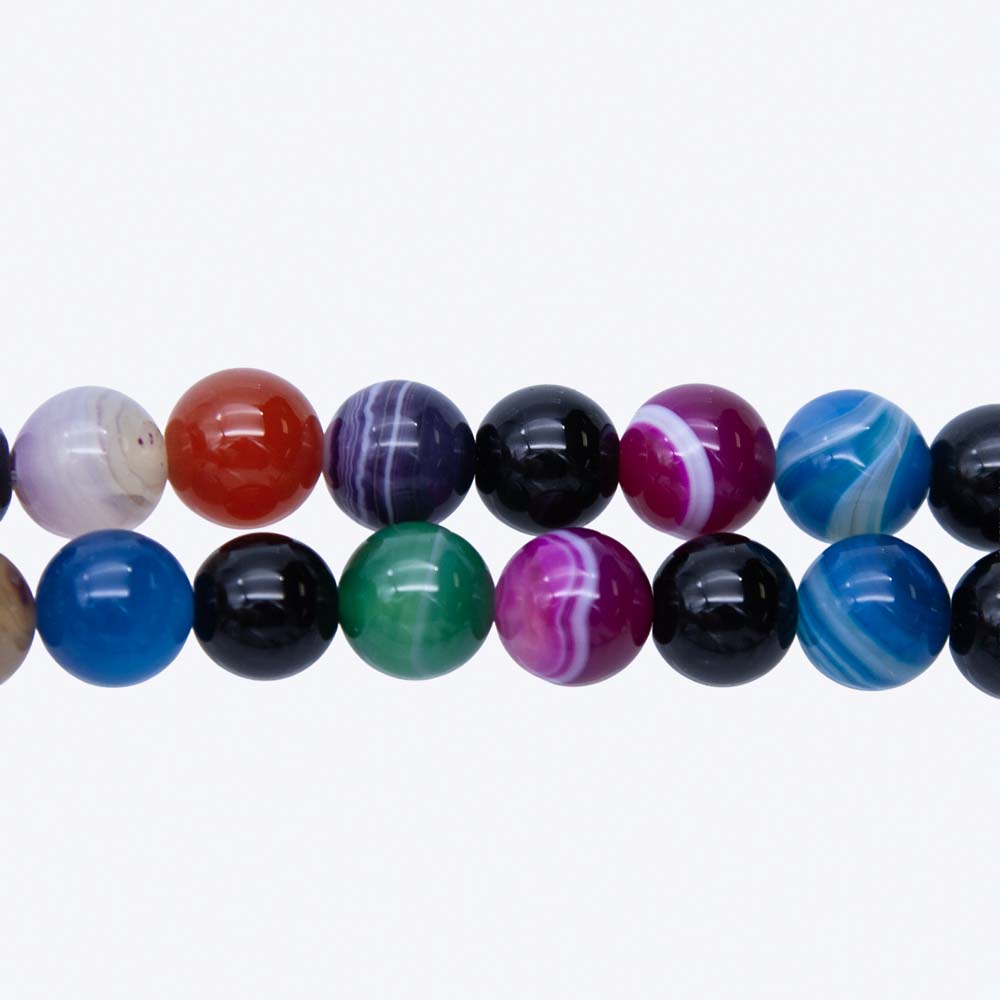 10ST525-B: Mixed Banded Agate Round Beads 10mm 15"