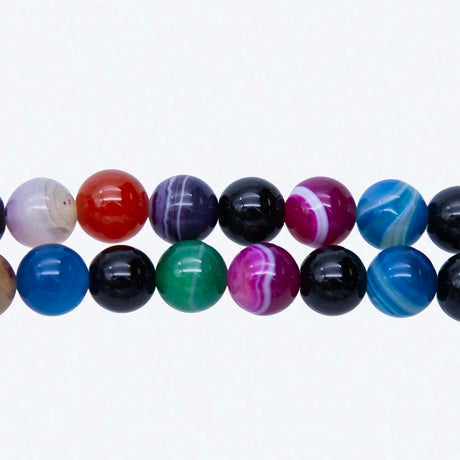 10ST525-B: Mixed Banded Agate Round Beads 10mm 15"