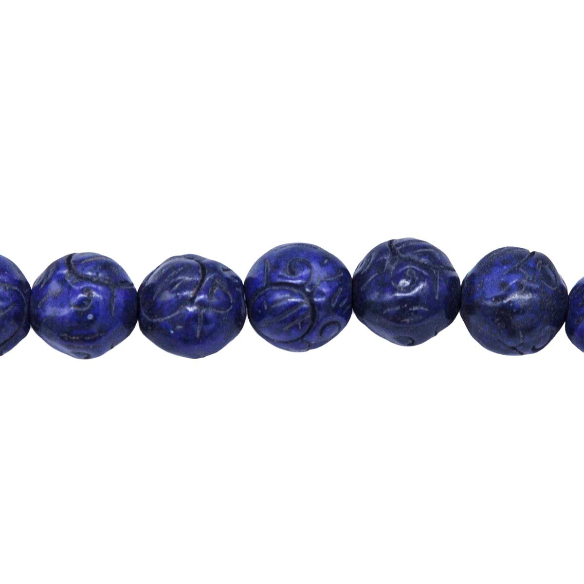 10ST612-DB: Magnesite Carved Beads Dark Blue 10mm 15.5"