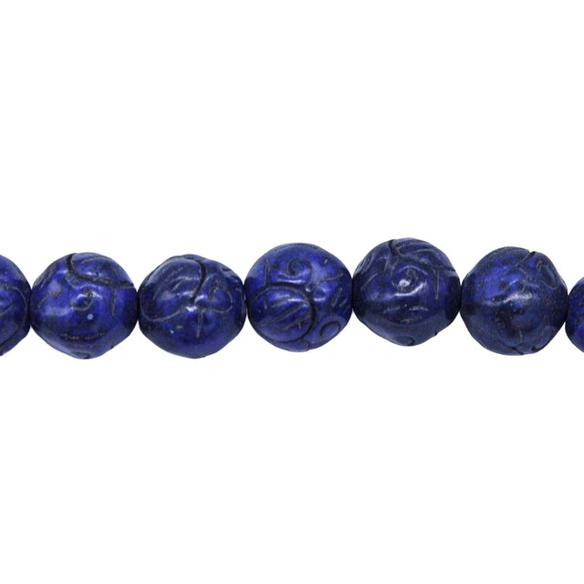 10ST612-DB: Magnesite Carved Beads Dark Blue 10mm 15.5"