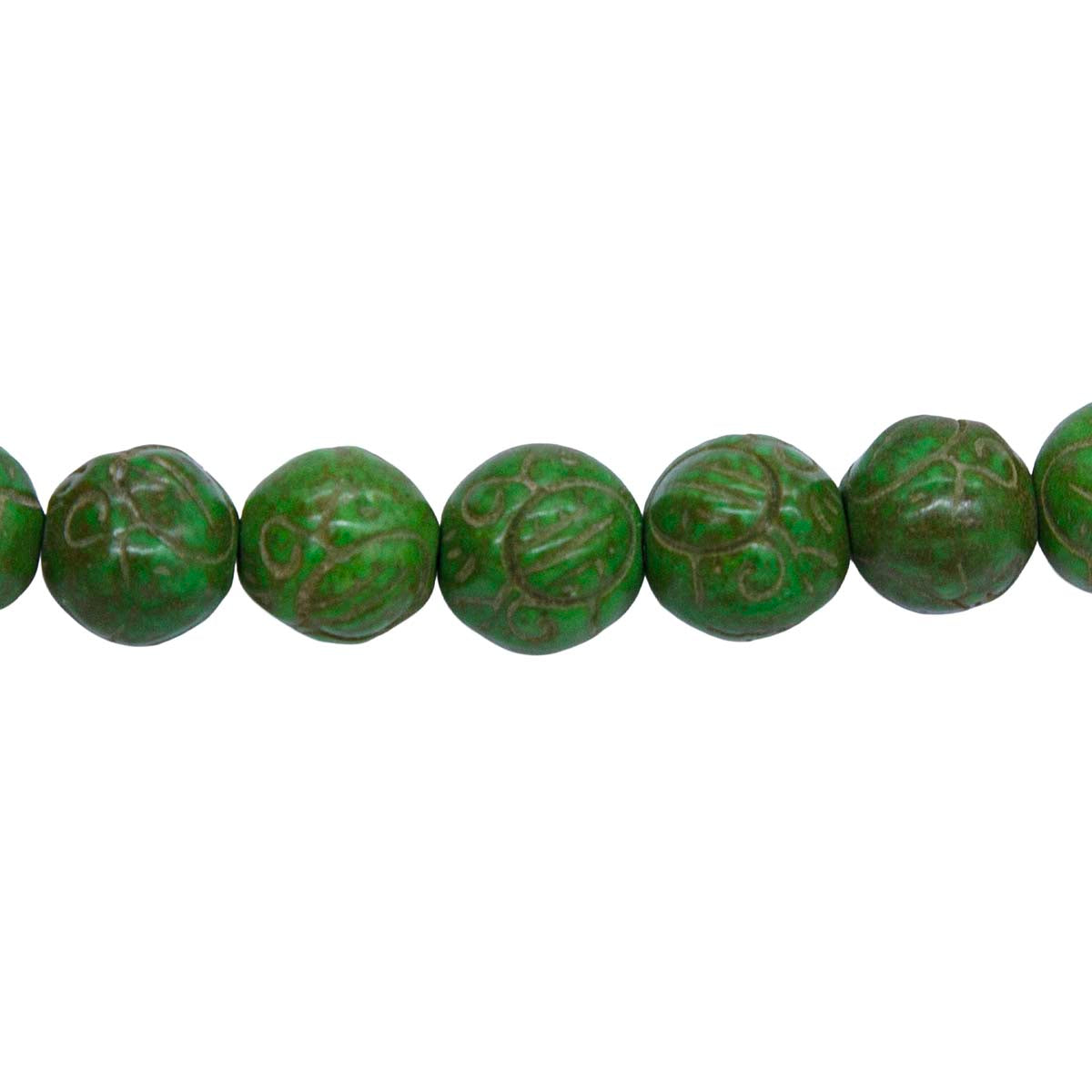 10ST612-G: Magnesite Carved Beads Green 10mm 15.5"