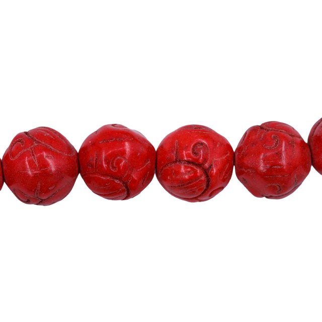 10ST612-R: Magnesite Carved Beads Red 10mm 15.5"