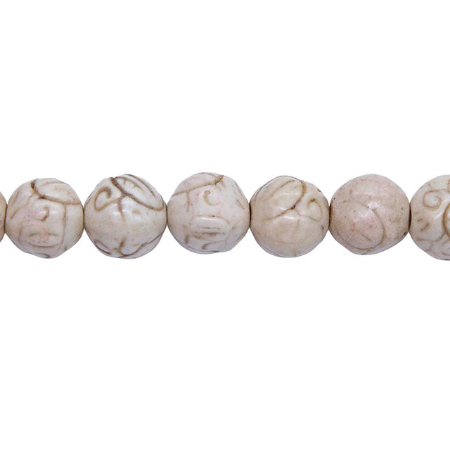 10ST612-W: Magnesite Carved Beads White 10mm 15.5"