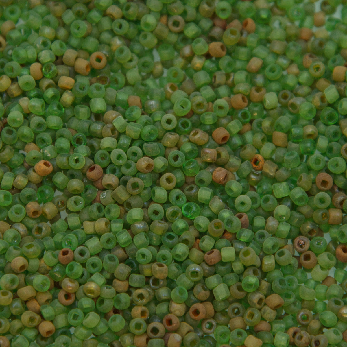 11SV100-41: Vintage Venetian Seed Bead Sq-H Tr Frostd Medium Green 11/0