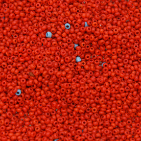 12SV100-35: Vintage Venetian Seed Bead Op Bright Reddish Orange 12/0