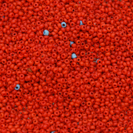 12SV100-35: Vintage Venetian Seed Bead Op Bright Reddish Orange 12/0