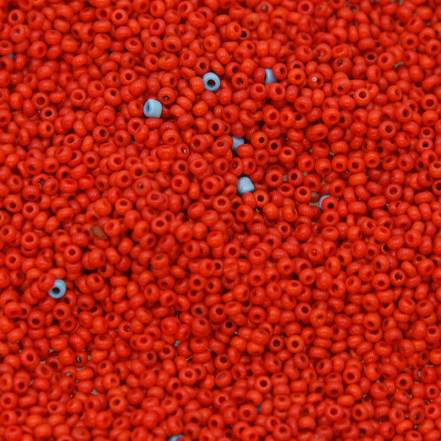 12SV100-35: Vintage Venetian Seed Bead Op Bright Reddish Orange 12/0