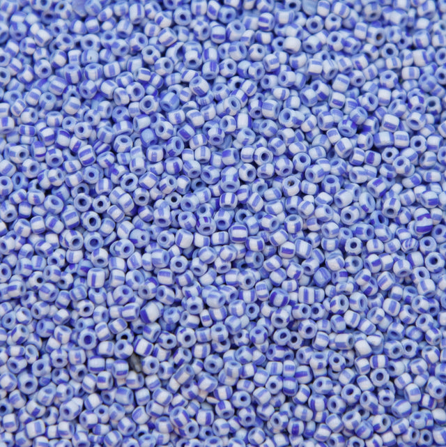 12SV2174R: Vin Venetian Seed Bead White/Blue Stripes 12/0-50GMs