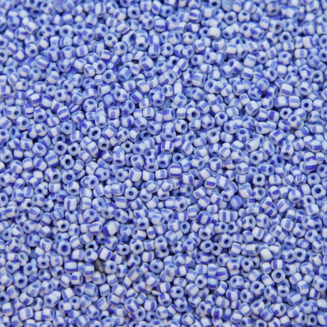 12SV2174R: Vin Venetian Seed Bead White/Blue Stripes 12/0-50GMs