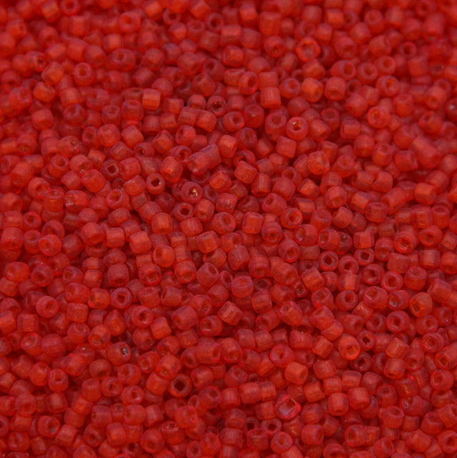 12SV236-7UR: Vin Venetian Seed Bead Trans Red Orange Unfinished SQ-HOLE 12/0-50GMs