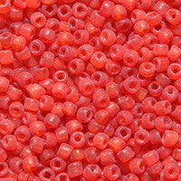 12SV236-8U: Vintage Venetian Seed Bead Transparent Red Orange #8 Unfinished Square Hole 12/0 - 500 Grams