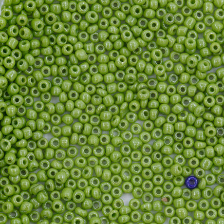 12SV383-1: Antique Venetian 12/0 Seed Bead Opaque Luster Yellow Green #1 - 10 Grams