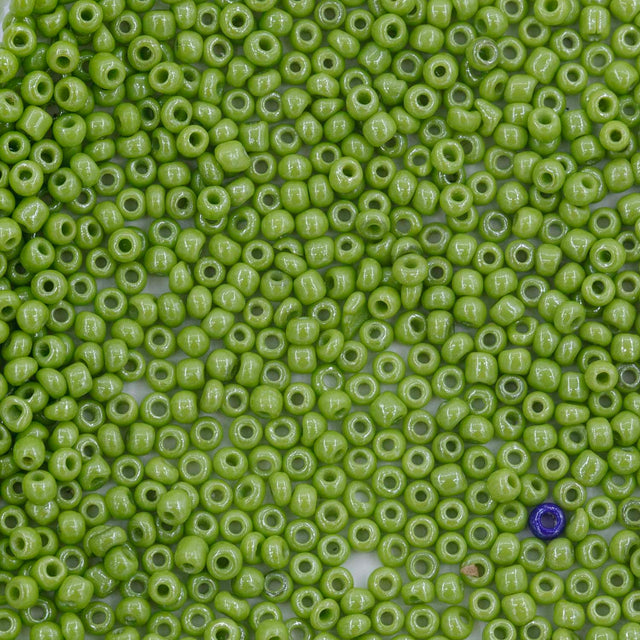 12SV383-1: Antique Venetian 12/0 Seed Bead Opaque Luster Yellow Green #1 - 10 Grams