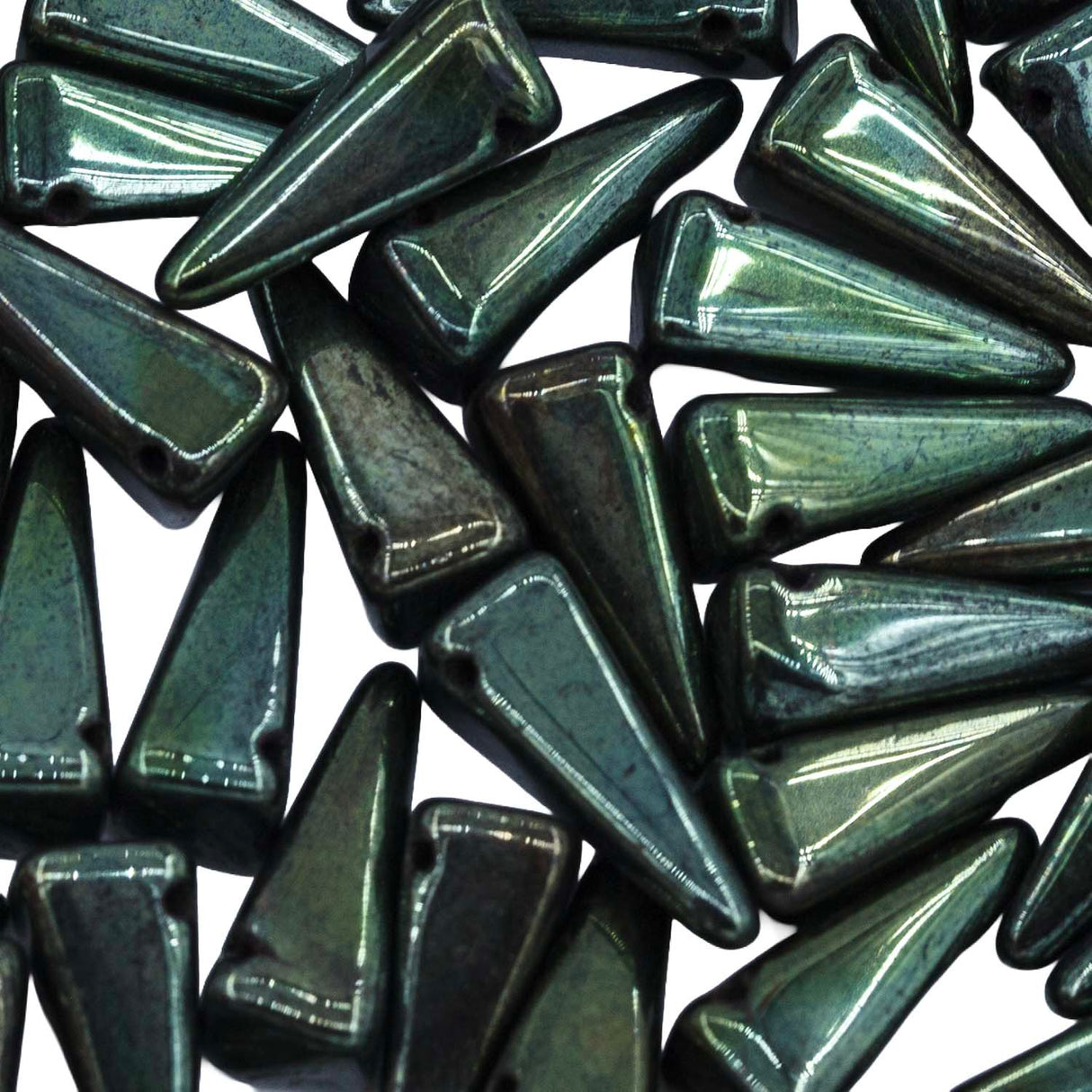 13DP883: Preciosa Ornela 6x13mm Jet Black Red Luster Green Villa Beads