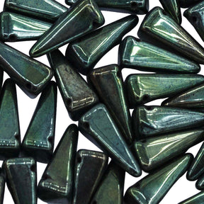 13DP883: Preciosa Ornela 6x13mm Jet Black Red Luster Green Villa Beads