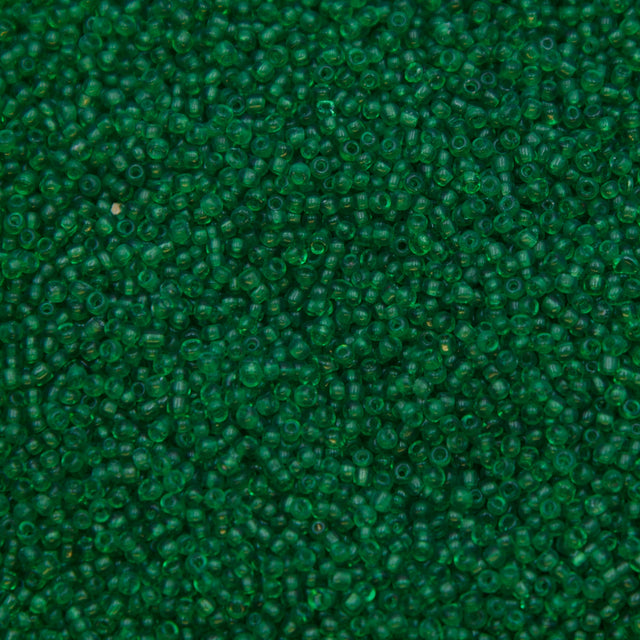 13SV284-3R: Vin Venetian Seed Bead Tr Green #4 13/0-50GMs
