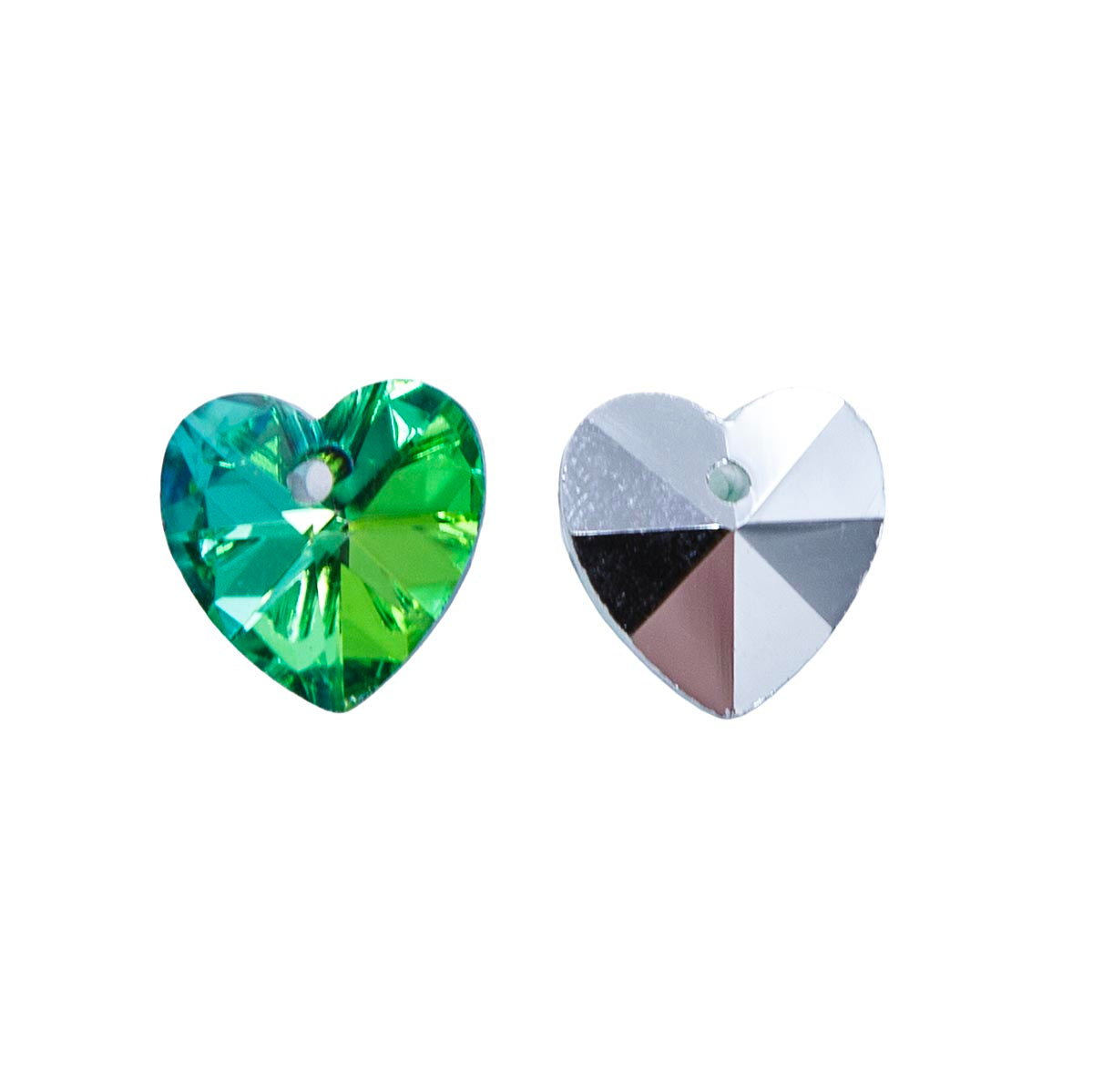 15CD584: Crystal Glass Plated Heart Green AB 14mm 12pc