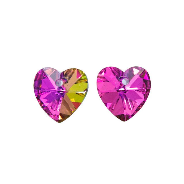 15CD594: Crystal Glass Heart Hot Pink 14mm 12pc
