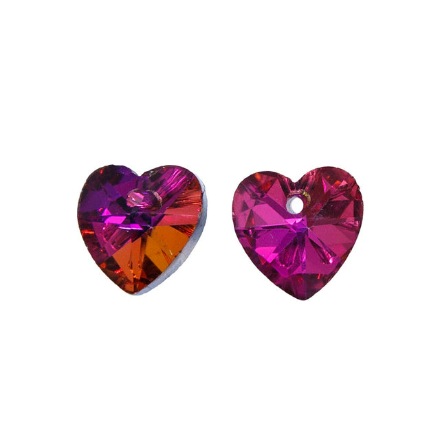 15CD894: Crystal Glass Heart Fuchsia 14mm 12pc