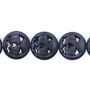15ST50-BK: 15mm Black Magnesite Pumpkin Beads 15.5"