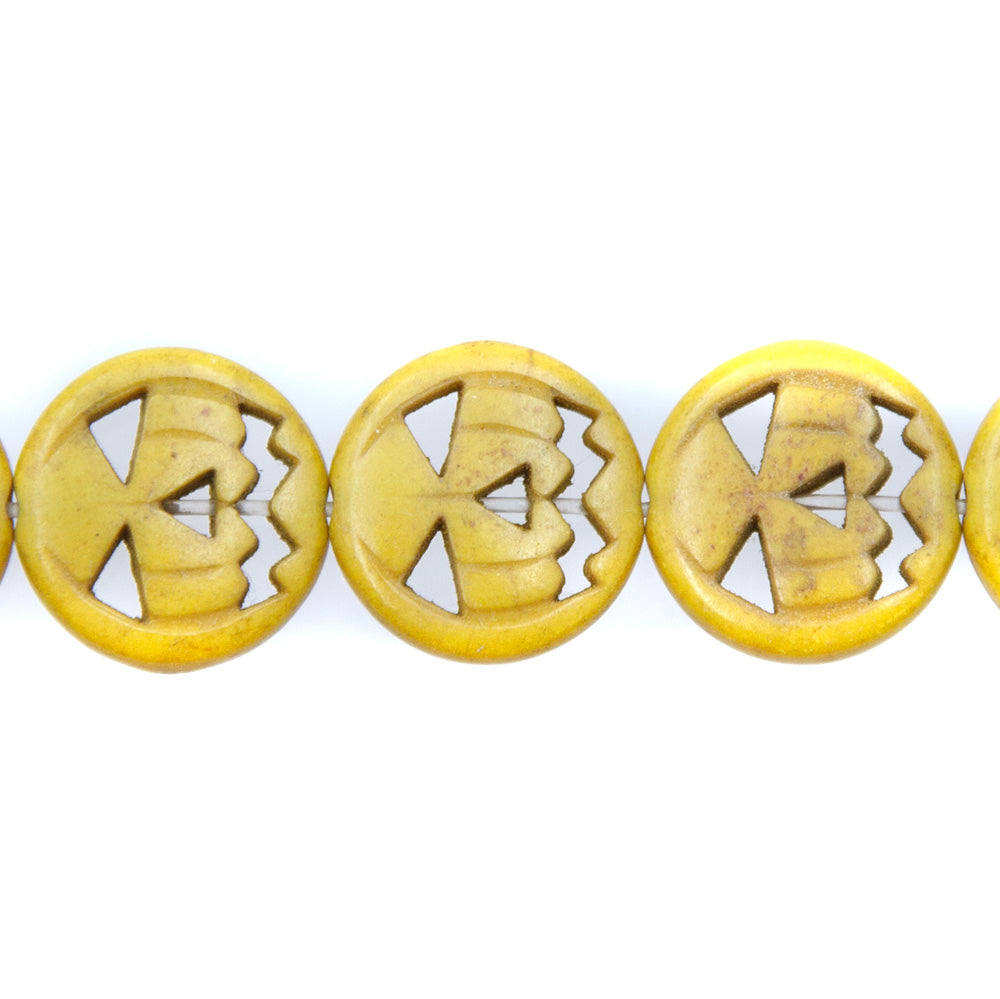 15ST50-Y: 15mm Yellow Magnesite Pumpkin Beads 15.5"