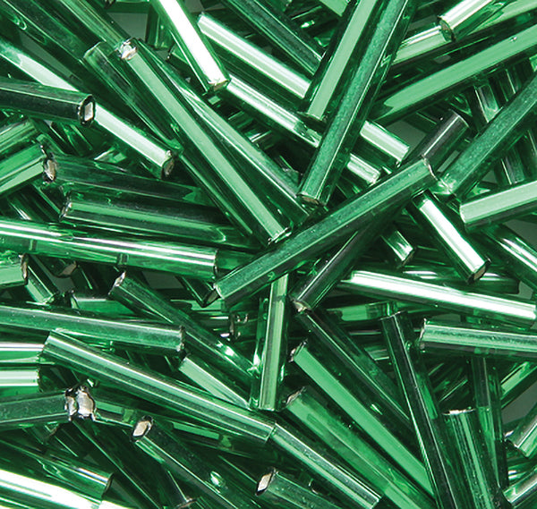 15SV6484: Vintage Venetian Bugle SilverLined Green 15mm - 200GM