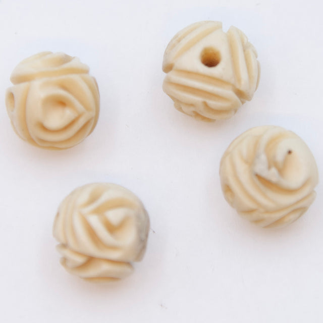 16BN153-R: Bone Carved Rose Round Antique Finish 16mm Average 4 Pieces