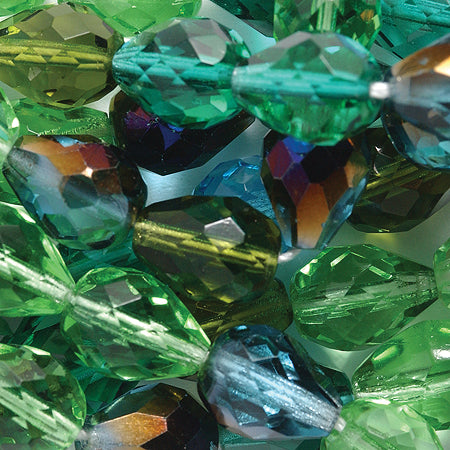 46FC999-8JR: CZ Faceted Drop Green Mix 10x13mm-20PC